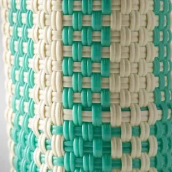Woven Recycled Plastic Wine Tote - Turquoise Checks