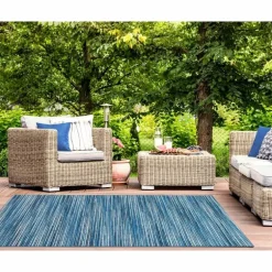 5' x 8' Indoor/Outdoor Blue Stripes Rug