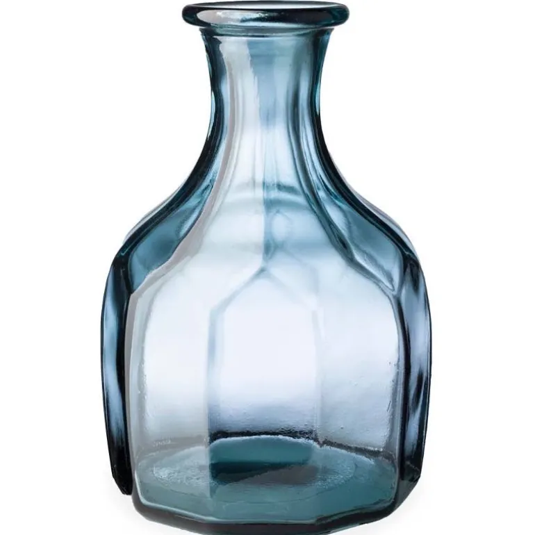 Zeta Geometric Recycled Glass Vase - Smoky Blue